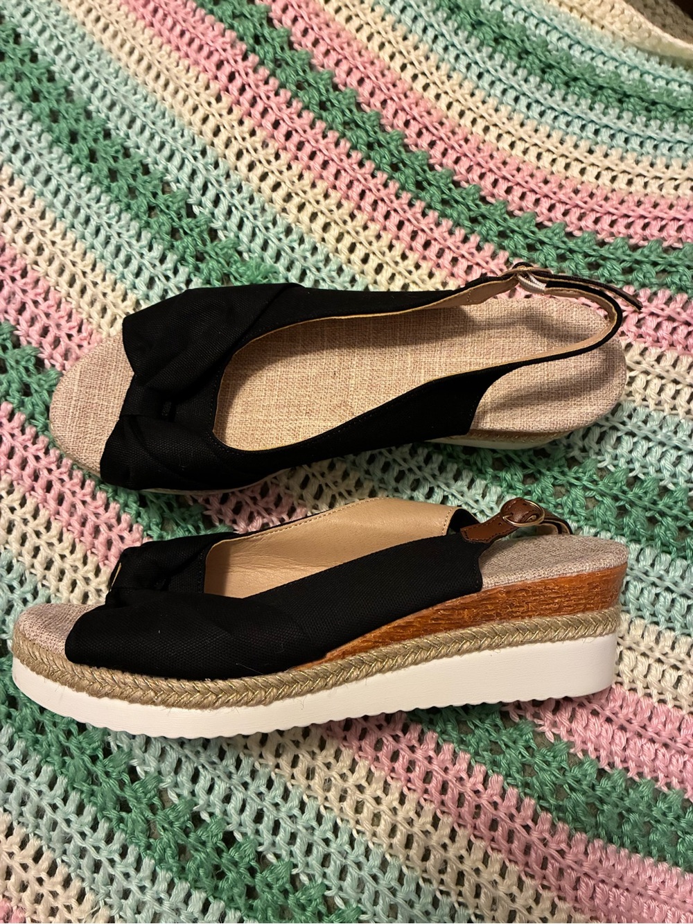 Black Slingback Espadrille Wedge Sandals